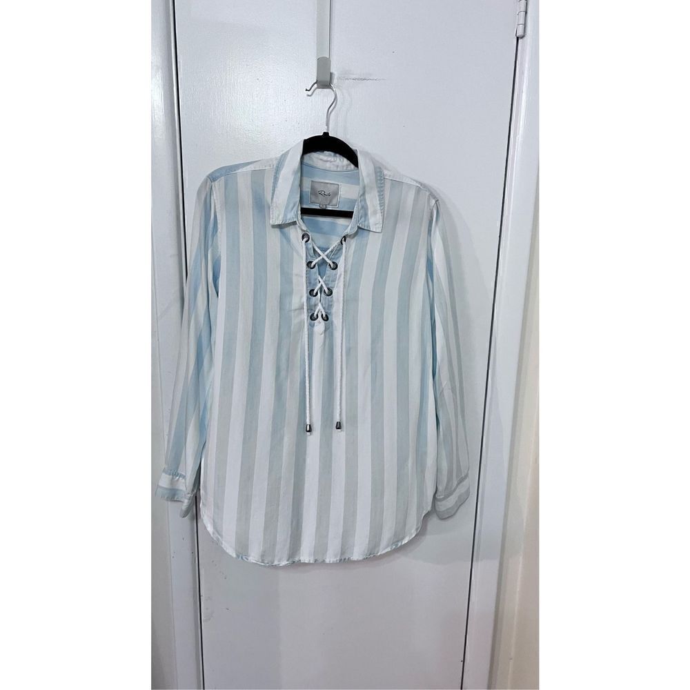 Rails Uli Lace-Up Blue White Block Stripe Blouse … - image 2